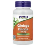 NOW Foods, Ginkgo Biloba, 60 mg, 120 Veg Capsules, Ginkgo biloba extract 60 mg standardized to 24% ginkgoflavonglycosides and 6% terpene lactones plus ginkgo leaf powder