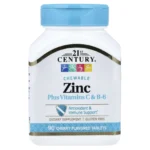 21st Century, Zinc Plus Vitamins C & B-6, Chewable, Cherry, 90 Tablets, Vitamin C 60 mg + vitamin B6 5 mg + zinc 15 mg per chewable tablet