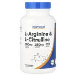 Nutricost, L-Arginine & L-Citrulline, 120 Capsules, 500 mg L-Arginine + 250 mg L-Citrulline per capsule