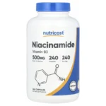 Nutricost, Niacinamide, 500 mg, 240 Capsules, 500 mg Niacin as niacinamide per capsule