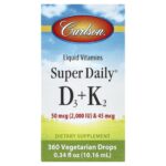 Carlson, Super Daily® D3 + K2, 50 mcg (2,000 IU) & 45 mcg, 0.34 fl oz (10.16 ml)