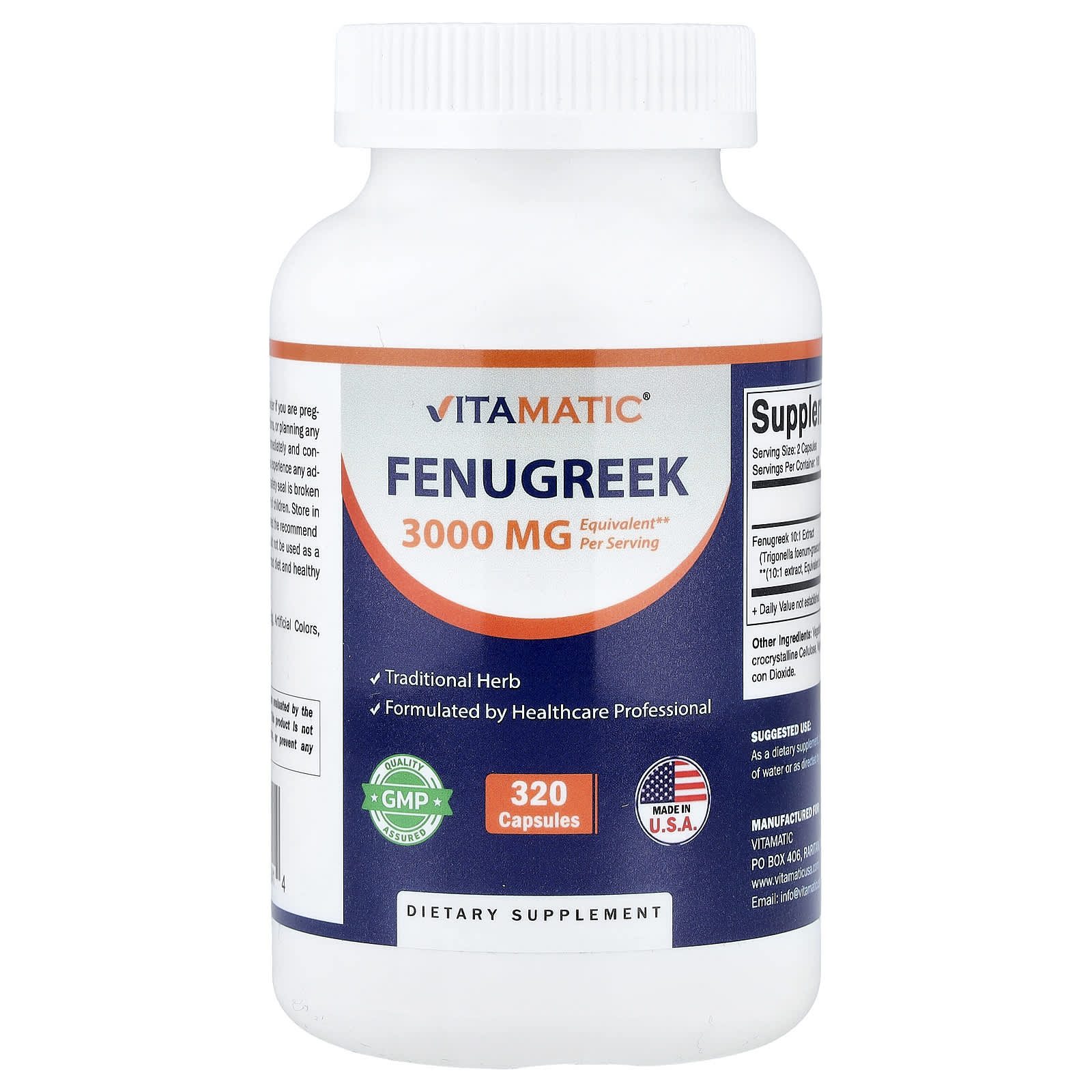 0b4b66f7fb03aa33 Vitamatic, Fenugreek, 320 Capsules (150 mg per Capsule) - Image 1