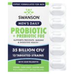 Swanson Vitamins, Men's Daily, Probiotic + Prebiotics FOS With Saw Palmetto, 35 Billion CFU, 60 Vegan Capsules