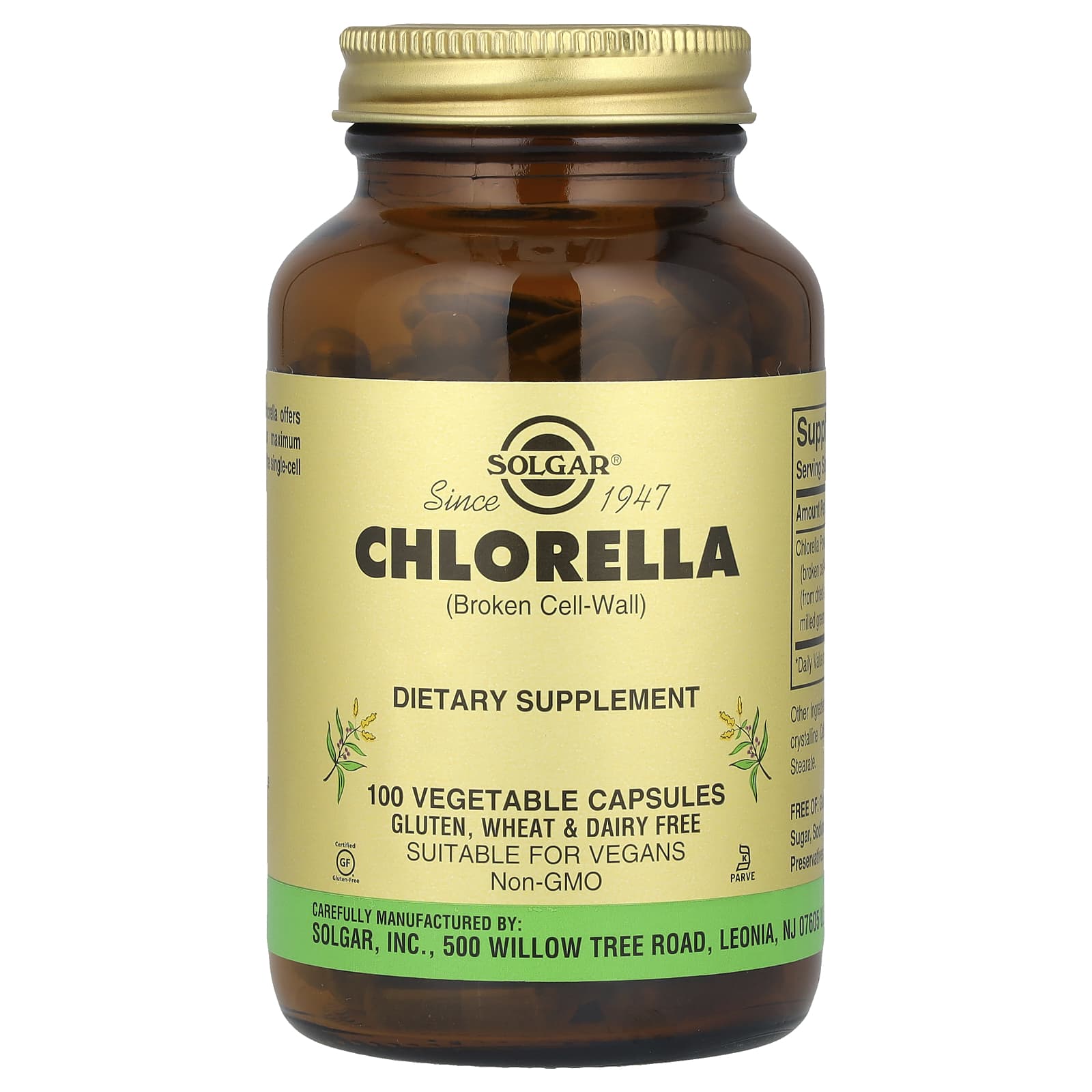 1878b35d0a1e0d95 Solgar, Chlorella (Broken Cell-Wall), 100 Vegetable Capsules (520 mg per Capsule) - Image 1