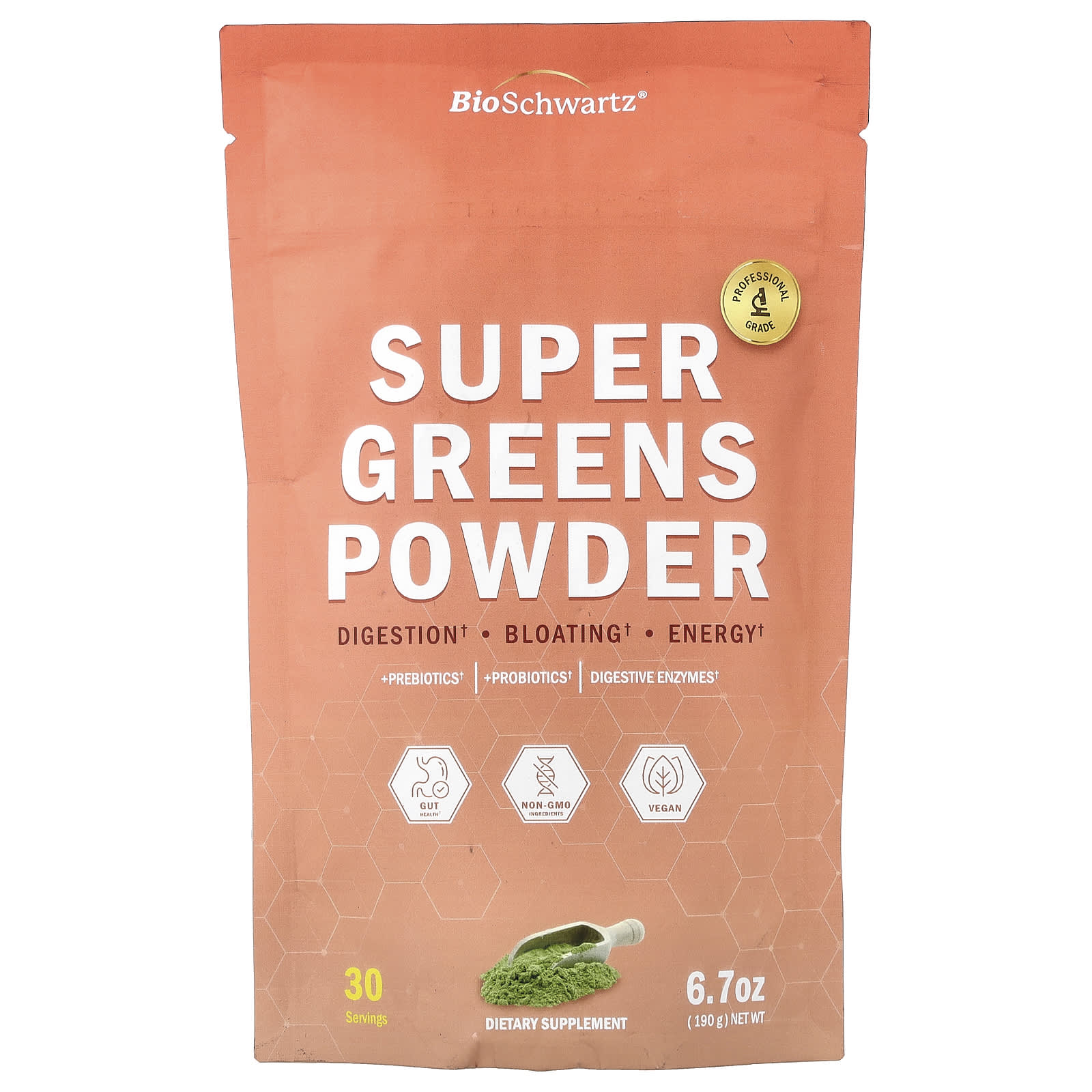 34e6c3552b3169ae BioSchwartz, Super Greens Powder, Prebiotic Probiotic & Enzymes, 6.7 oz (190 g) - Image 1