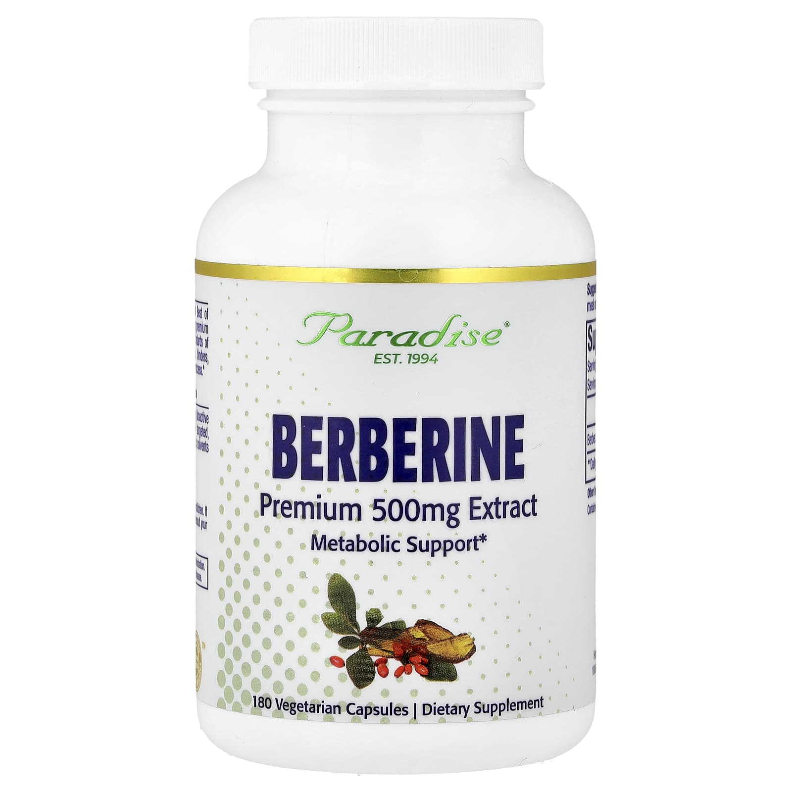 3ae1c5ba491af5ff Paradise Herbs, Berberine, 500 mg, 180 Vegetarian Capsules - Image 1