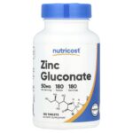 Nutricost, Zinc Gluconate, 50 mg, 180 Tablets