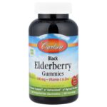 Carlson, Black Elderberry Gummies + Vitamin C & Zinc, Natural Berry, 120 Vegetarian Gummies