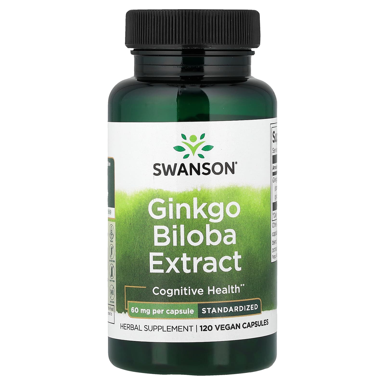 758269b17e6431b0 Swanson Vitamins, Ginkgo Biloba Extract, Standardized, 60 mg, 120 Vegan Capsules - Image 1