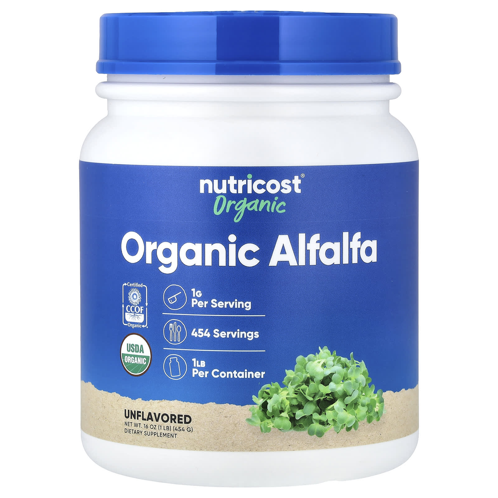 8bcf996461762567 Nutricost, Organic Alfalfa Powder, Unflavored, 16 oz (454 g) - Image 1