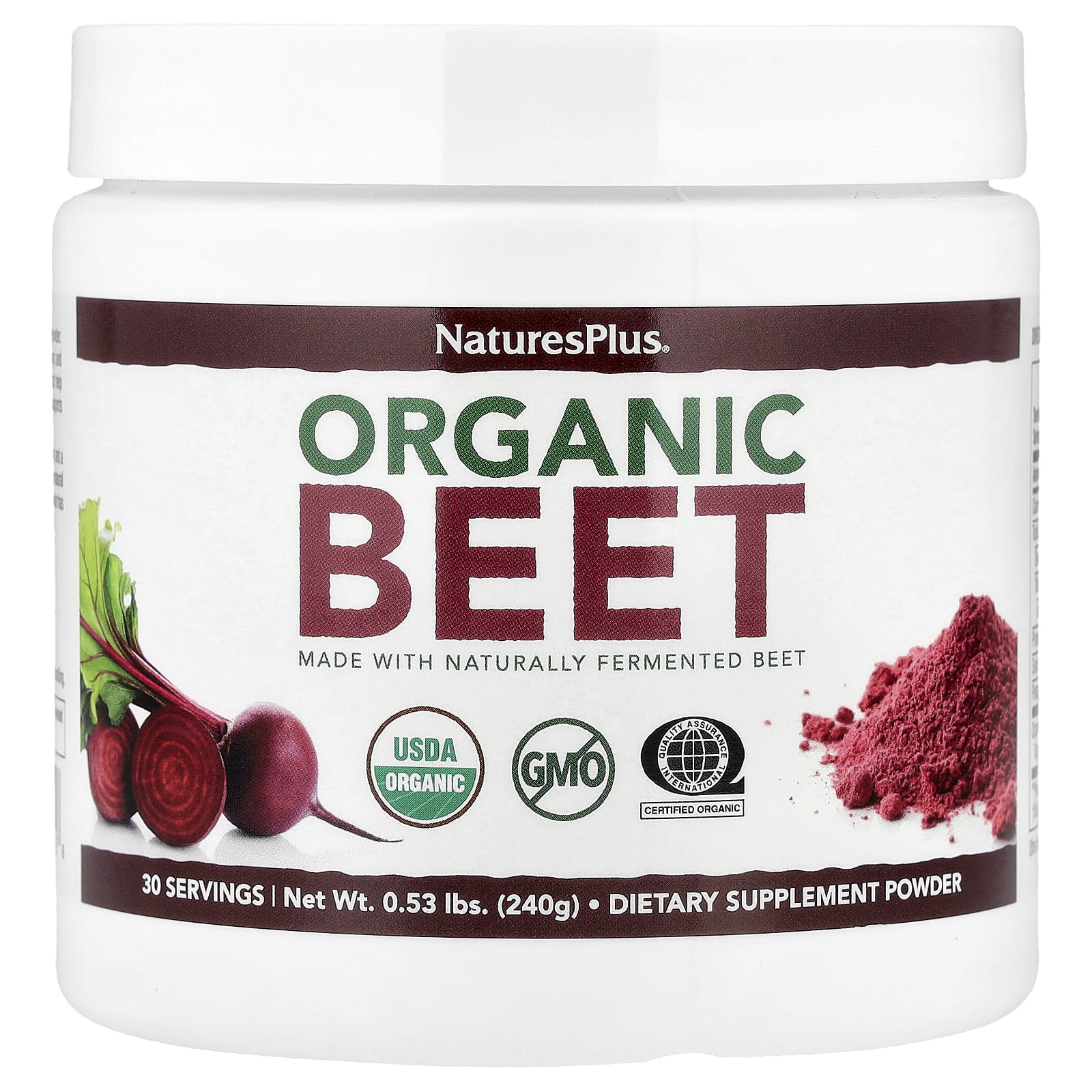 91747e22095459b8 NaturesPlus, Organic Beet Powder, 0.53 lbs (240 g) - Image 1
