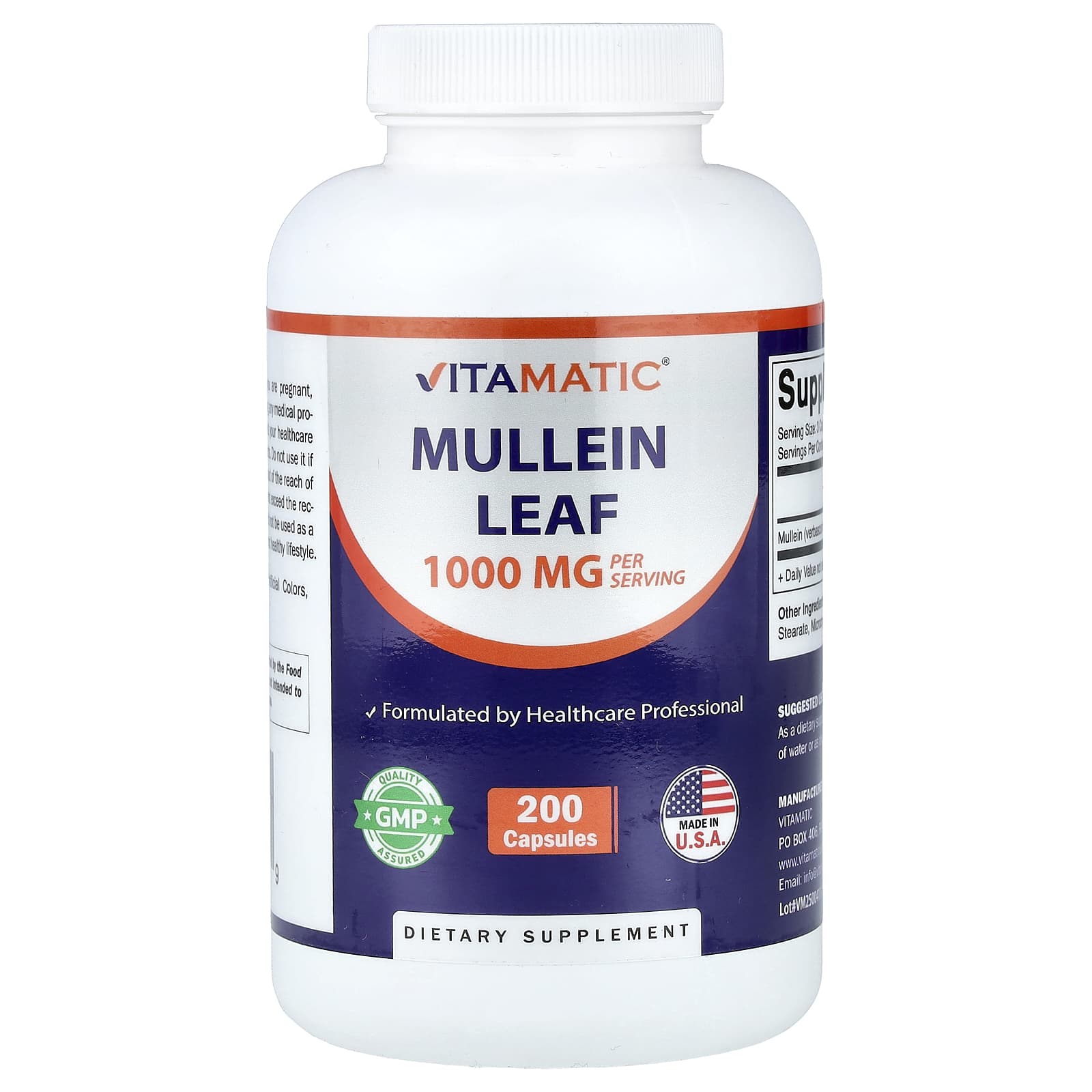 927967235dc07ff1 Vitamatic, Mullein Leaf, 200 Capsules (333 mg per Capsule) - Image 1