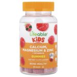 Lifeable, Kids Calcium, Magnesium & Zinc + Vitamin D3 Gummies, Raspberry, 60 Gummies