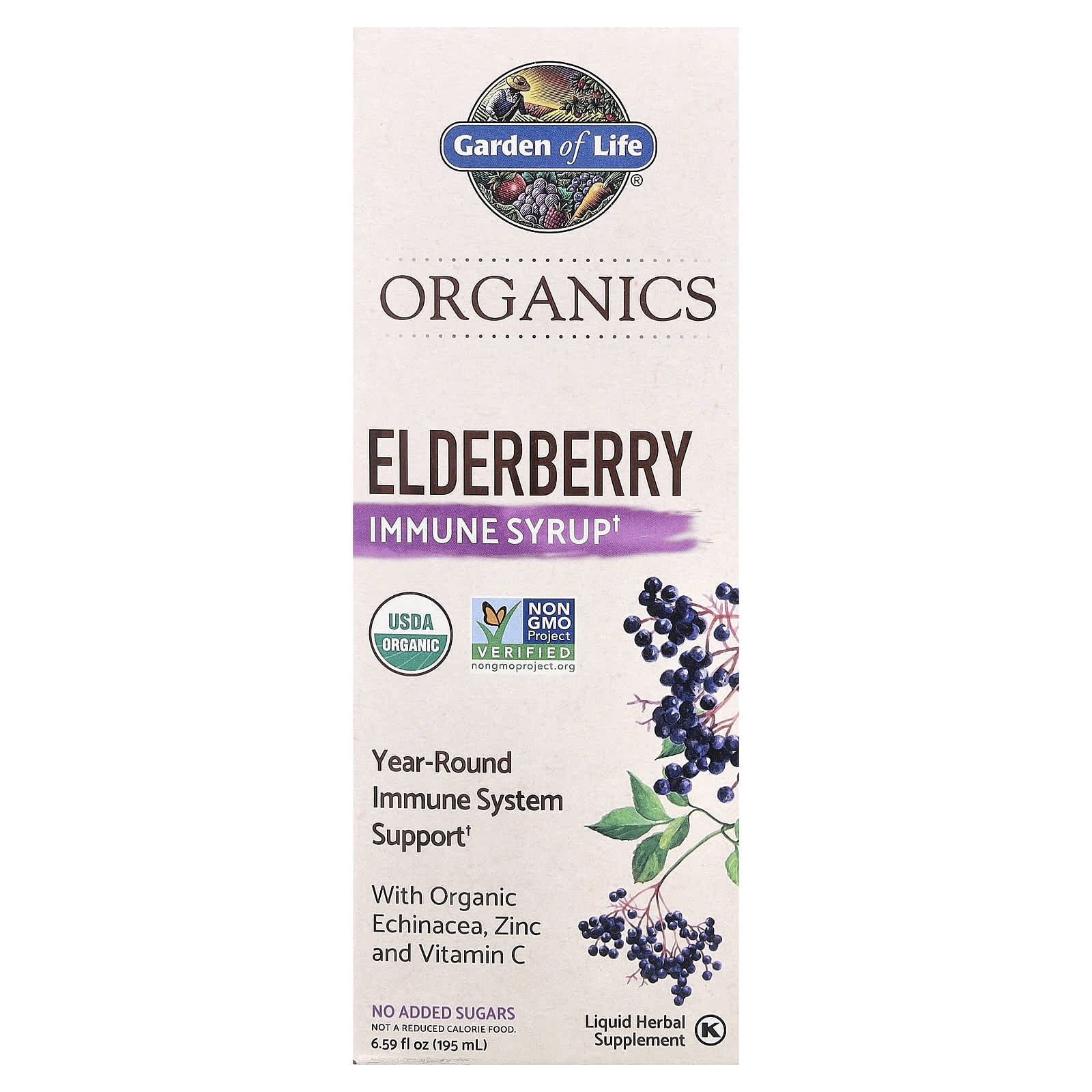 9baa9116e18d9914 Garden of Life, Organics, Elderberry Immune Syrup, 6.59 fl oz (195 ml) - Image 1