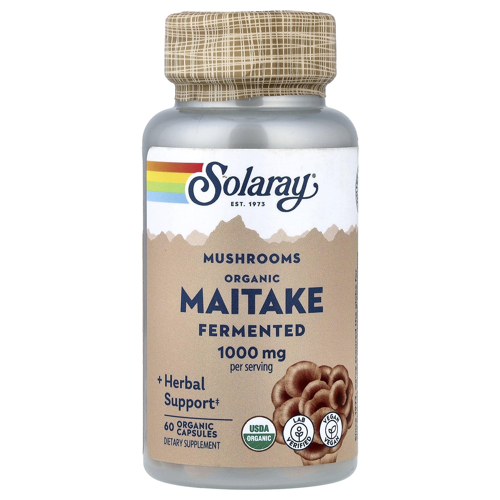 9c8eae60ae9016fa Solaray, Mushrooms, Organic Fermented Maitake, 60 Organic Capsules (500 mg per Capsule) - Image 1