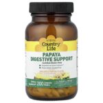 Country Life, Papaya Digestive Support, Pineapple Papaya, 200 Chewable Wafers