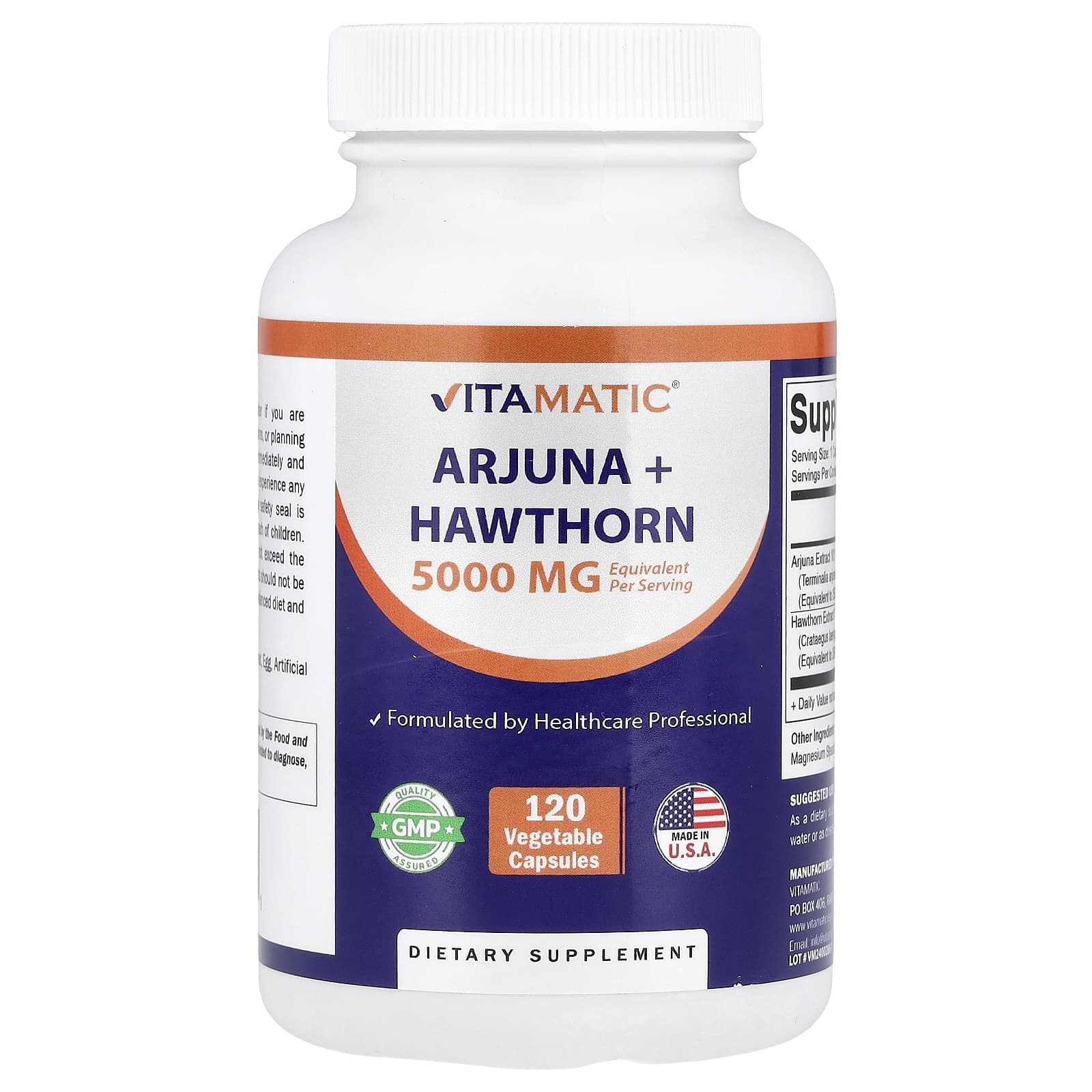 a80bc58f9de38627 Vitamatic, Arjuna + Hawthorn, 120 Vegetable Capsules - Image 1