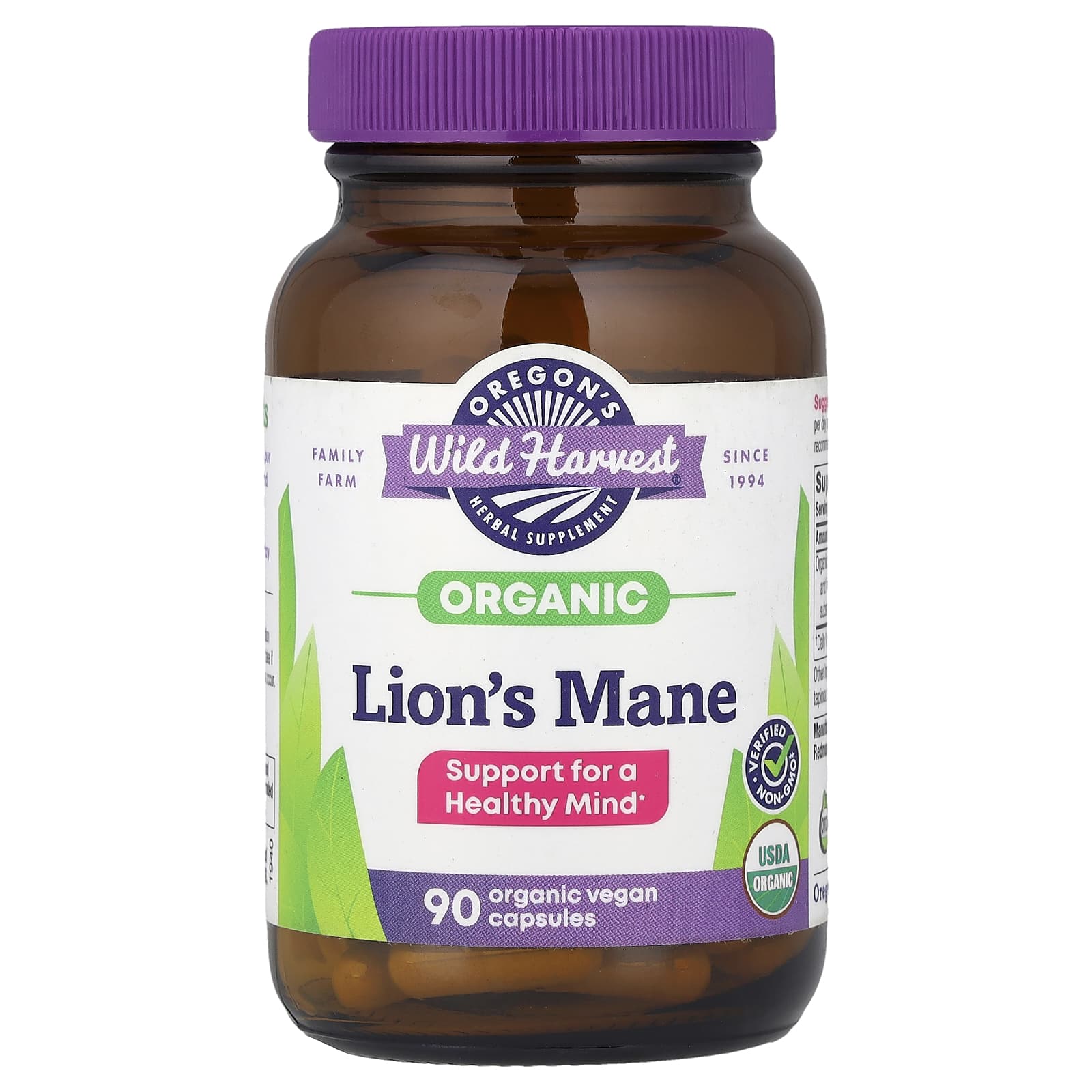 ada96c9e9743fa5f Oregon's Wild Harvest, Organic Lion's Mane, 90 Organic Vegan Capsules - Image 1