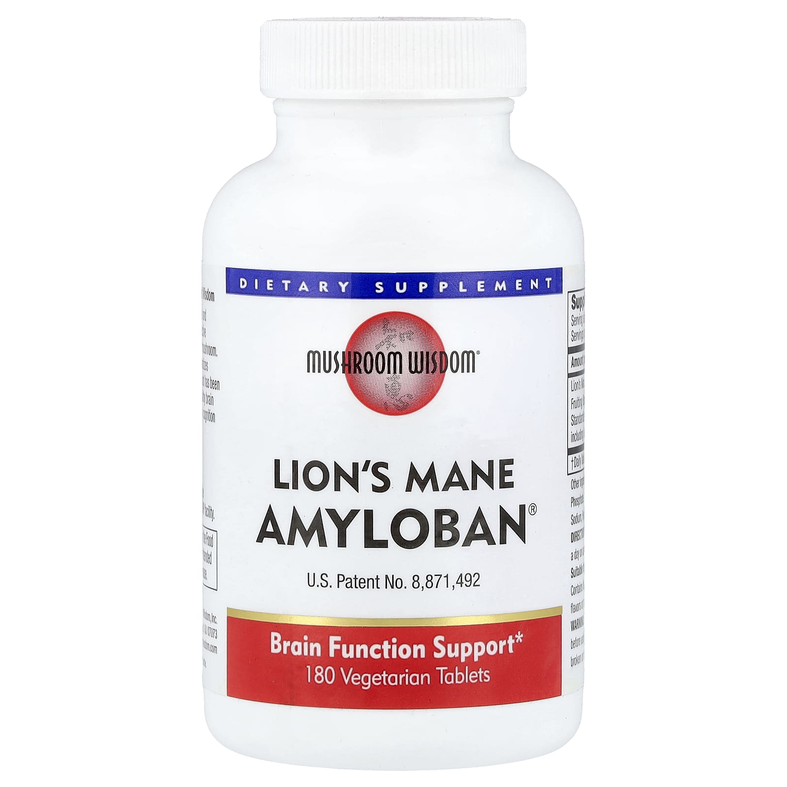 b16d87b77c9da475 Mushroom Wisdom, Lion's Mane Amyloban®, 180 Vegetarian Tablets - Image 1