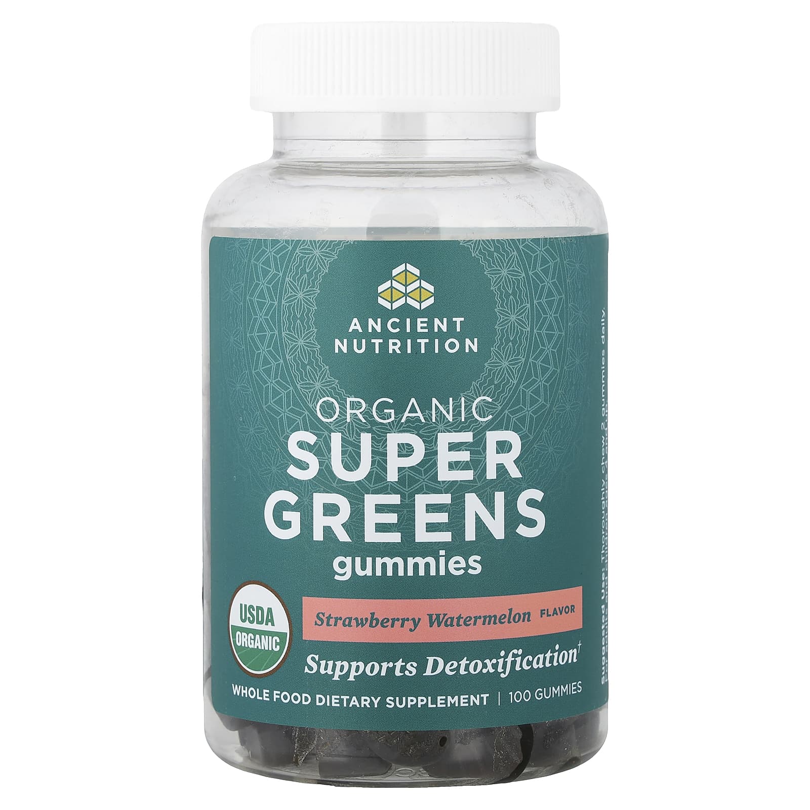 b737f6b82ae9ae79 Ancient Nutrition, Organic Super Greens Gummies, Strawberry Watermelon, 100 Gummies - Image 1