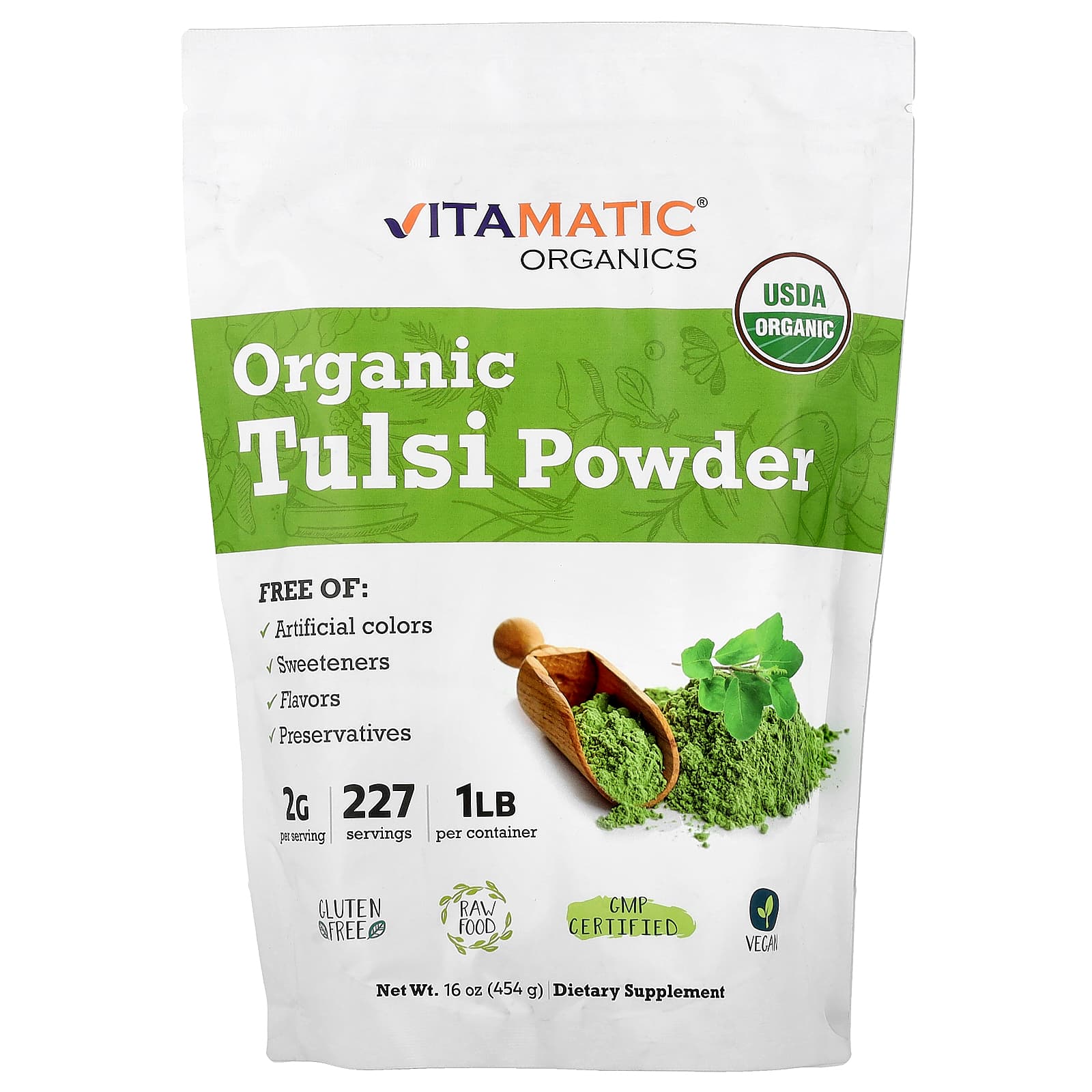 bc869d267018b90a Vitamatic, Organic Tulsi Powder, 16 oz (454 g) - Image 1