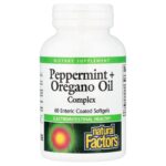 Natural Factors, Peppermint + Oregano Oil Complex, 60 Enteric Coated Softgels