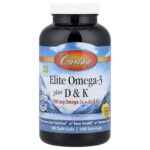 Carlson, Elite Omega-3 Plus D & K, Natural Lemon, 180 Soft Gels