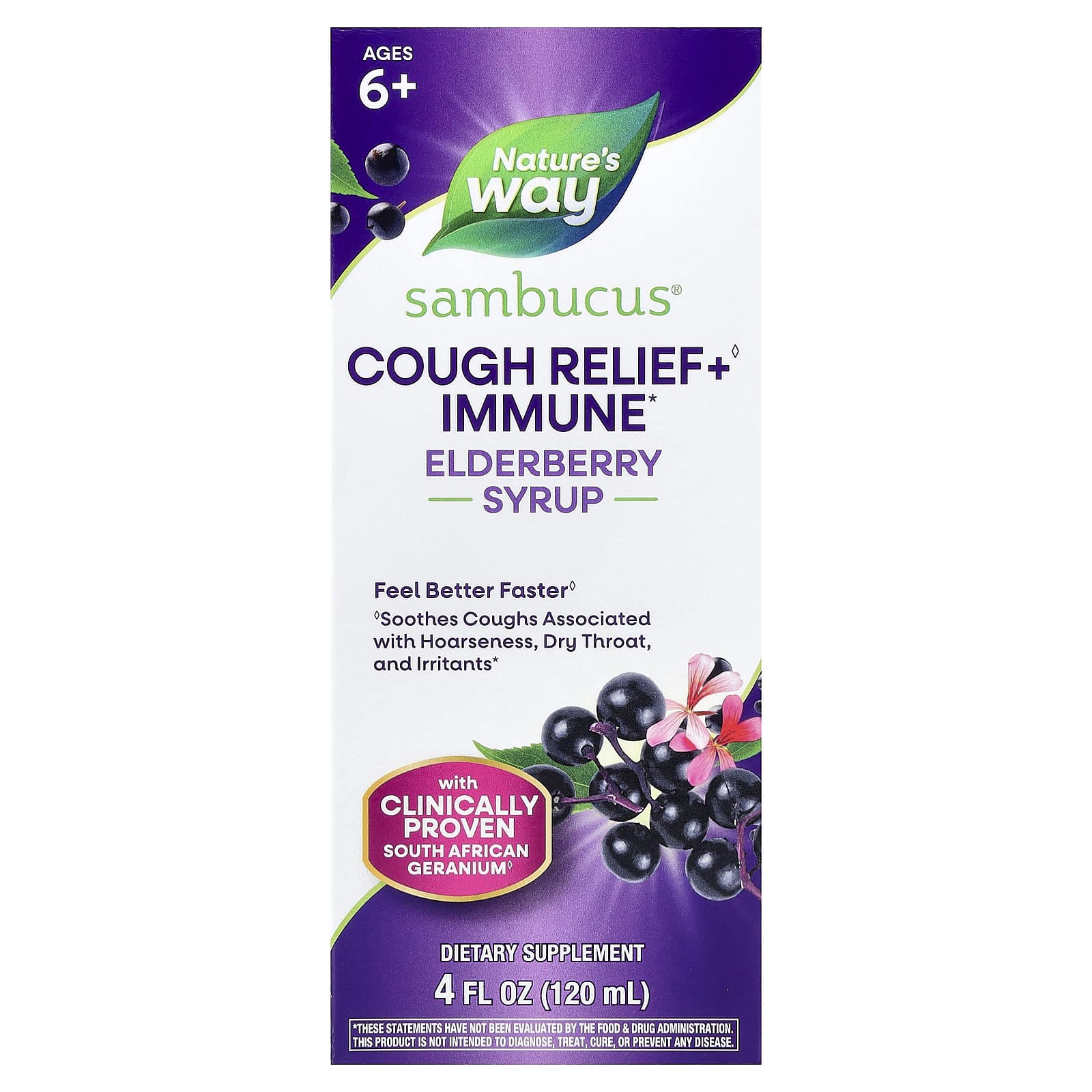 cbb1a09bd3c2ecae Nature's Way, Cough Relief + Immune Syrup, Sambucus®, Ages 6+, 4 fl oz (120 ml) - Image 1