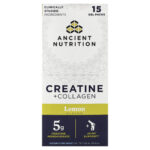 Ancient Nutrition, Creatine + Collagen, Lemon, 15 Gel Packs, 1 fl oz (30 ml) Each