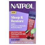 Natrol, Sleep & Restore, Calming Drink Mix, Melatonin Free, Cherry, 10 Stick Packs, 0.09 oz (2.6 g) Each