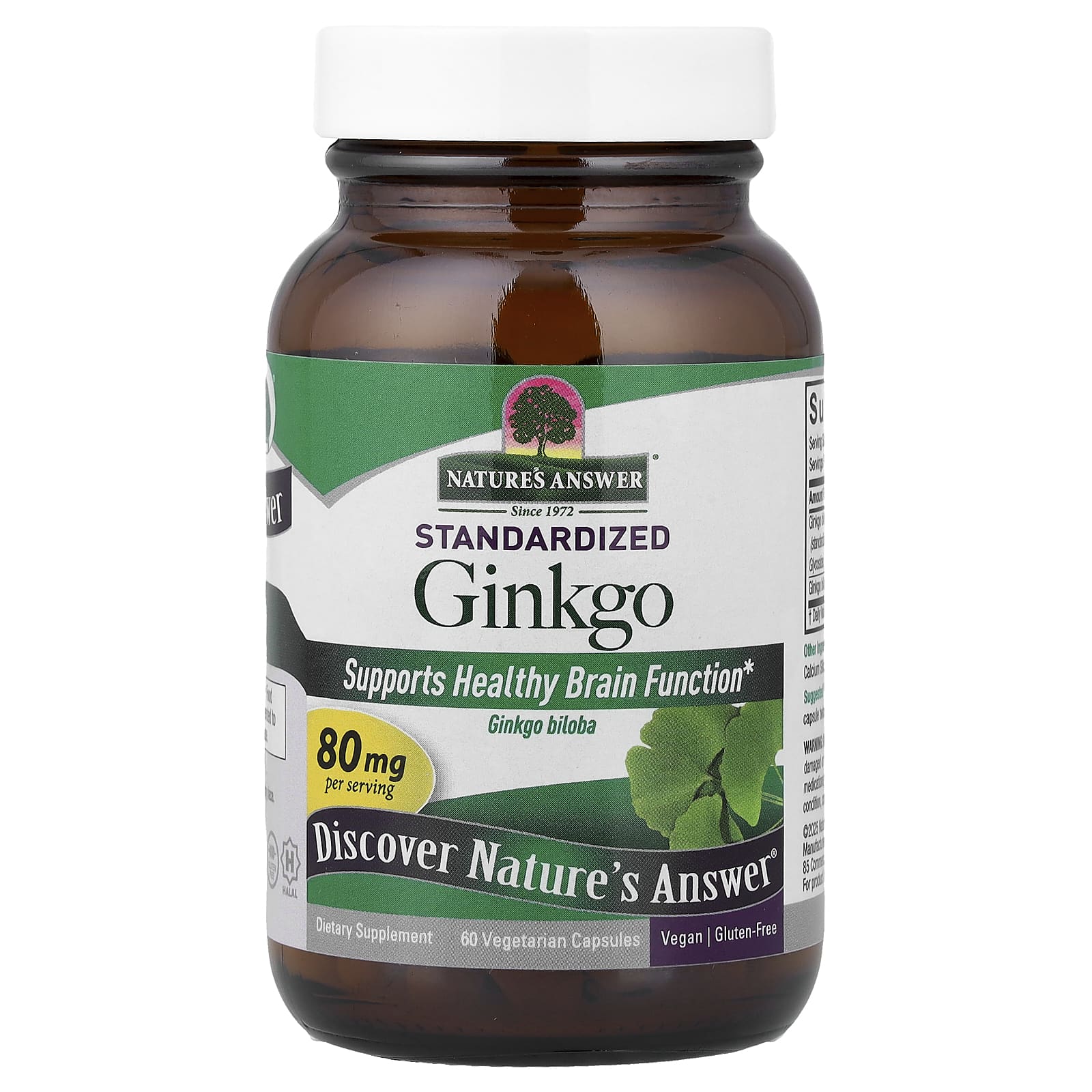 d2a0ad853301b255 Nature's Answer, Standardized Ginkgo, 80 mg, 60 Vegetarian Capsules - Image 1