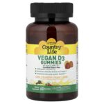 Country Life, Vegan Vitamin D3 Gummies, Lemon, Strawberry & Orange, 25 mcg (1,000 IU), 60 Gummies