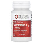 Protocol for Life Balance, Vitamin D3, High Potency, 125 mcg (5,000 IU), 120 Softgels