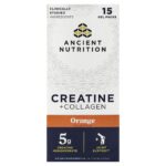 Ancient Nutrition, Creatine + Collagen, Orange, 15 Gel Packs, 1 fl oz (30 ml) Each
