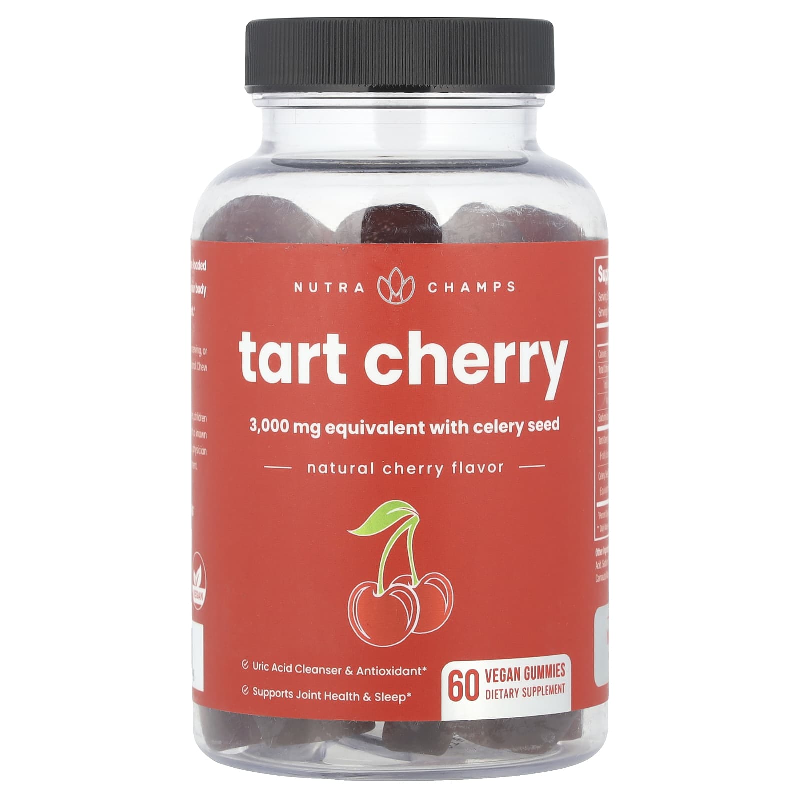 de4f2b47fcd12b0a NutraChamps, Tart Cherry, Natural Cherry, 60 Vegan Gummies - Image 1