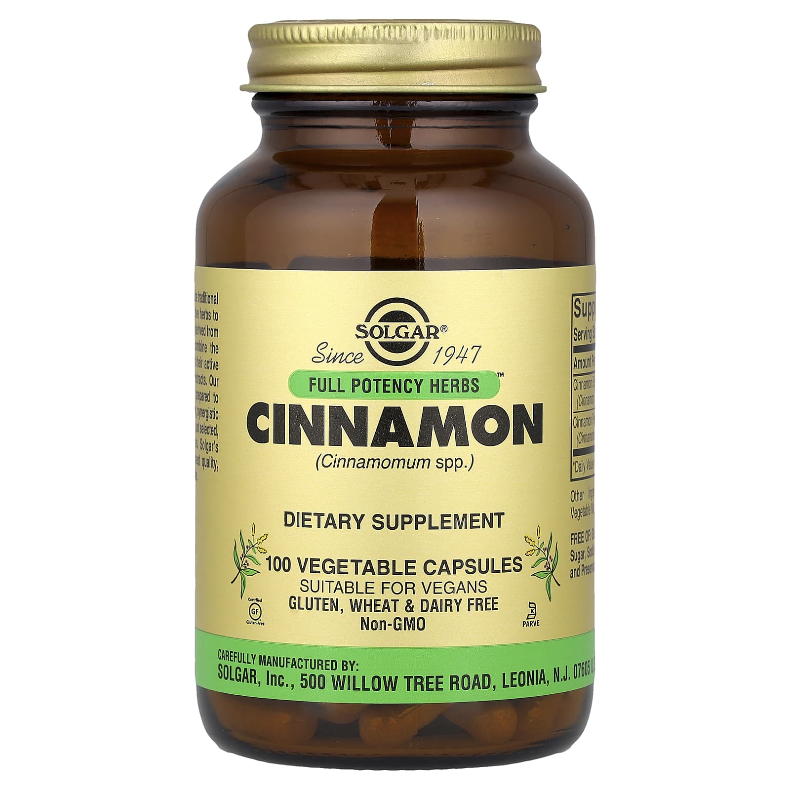 e65cc6e03defc7b8 Solgar, Full Potency Herbs™, Cinnamon, 100 Vegetable Capsules - Image 1