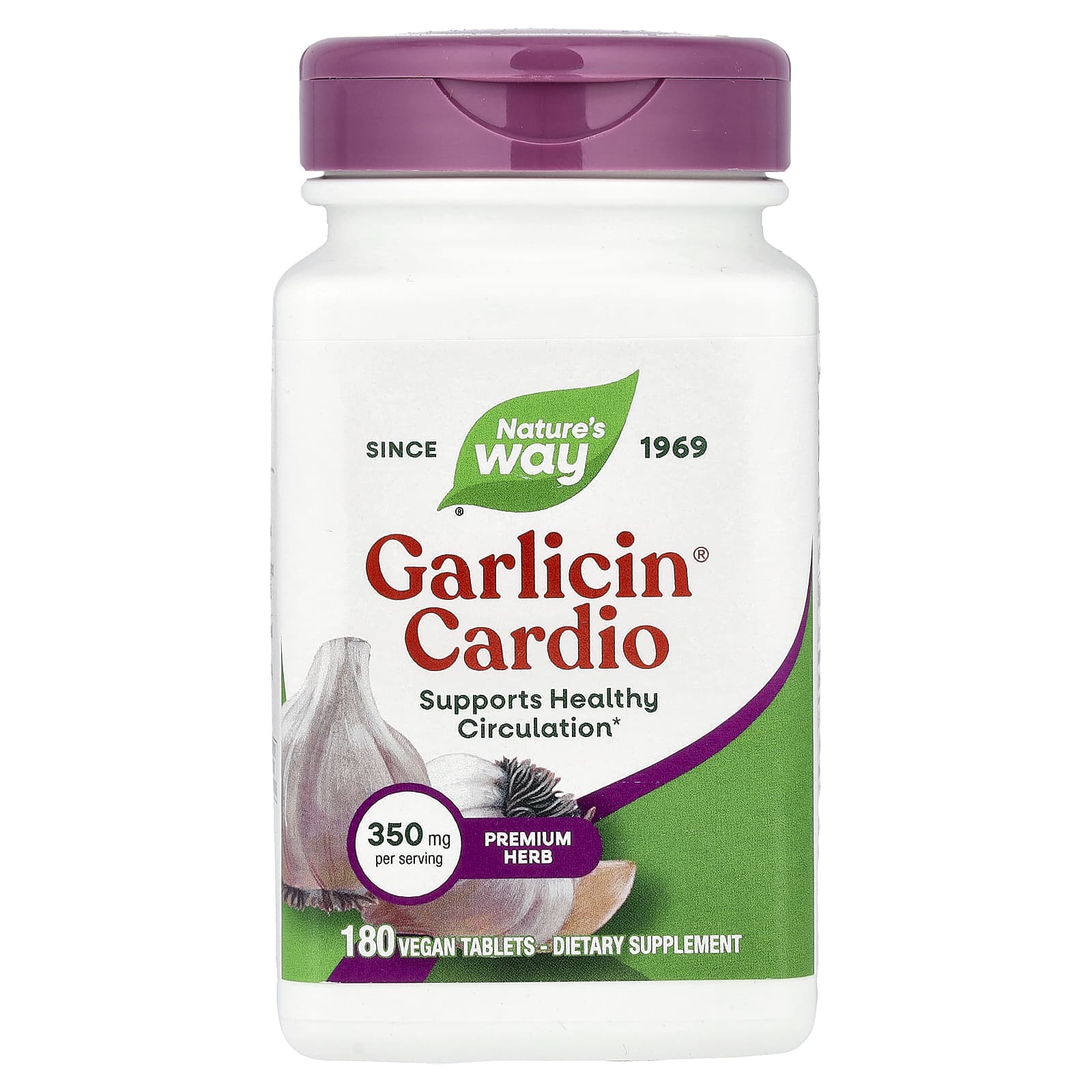 eba597dfd8eb45ab Nature's Way, Garlicin® Cardio, 350 mg, 180 Vegan Tablets - Image 1