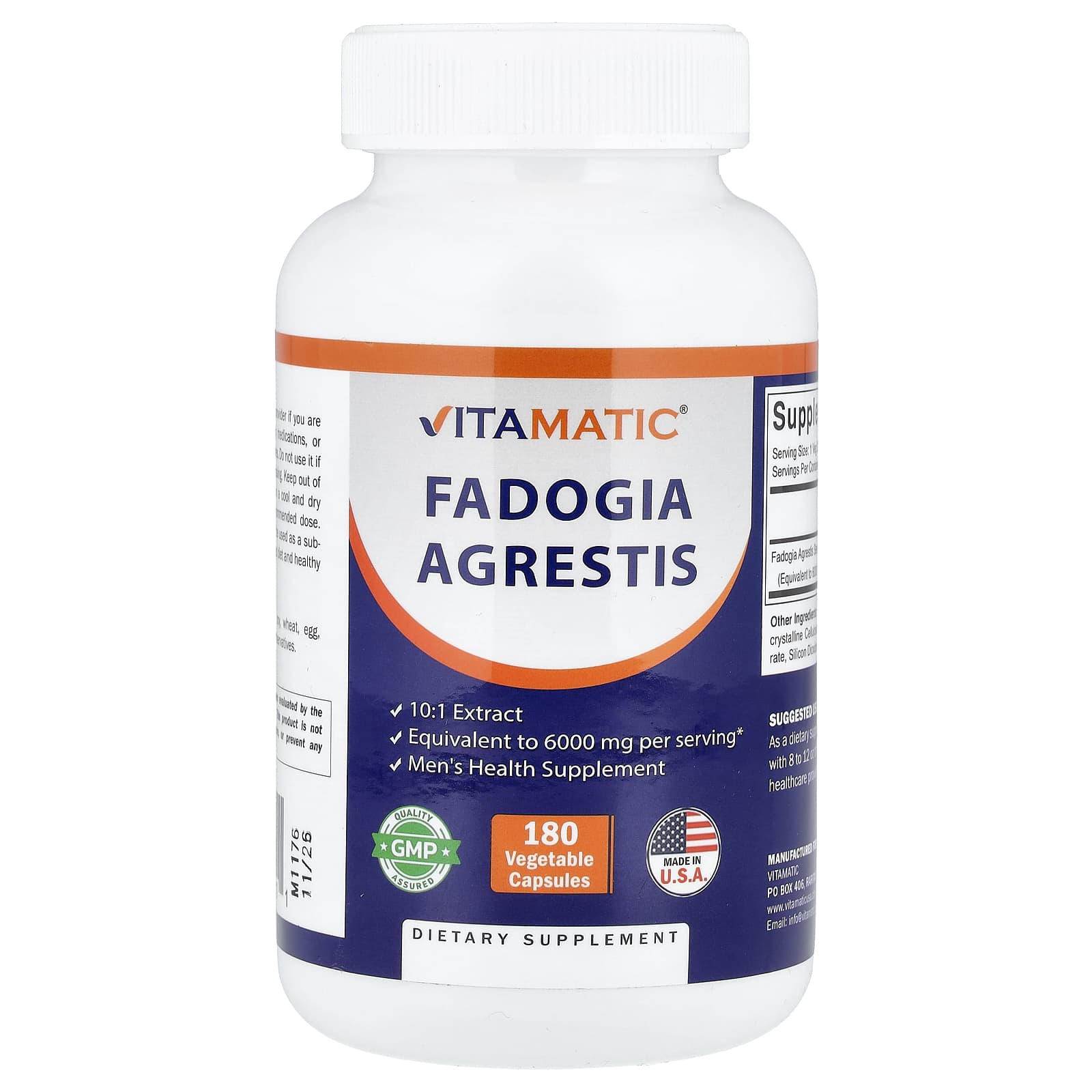ee76130fc09f83f9 Vitamatic, Fadogia Agrestis, 180 Vegetable Capsules (600 mg per Capsule) - Image 1