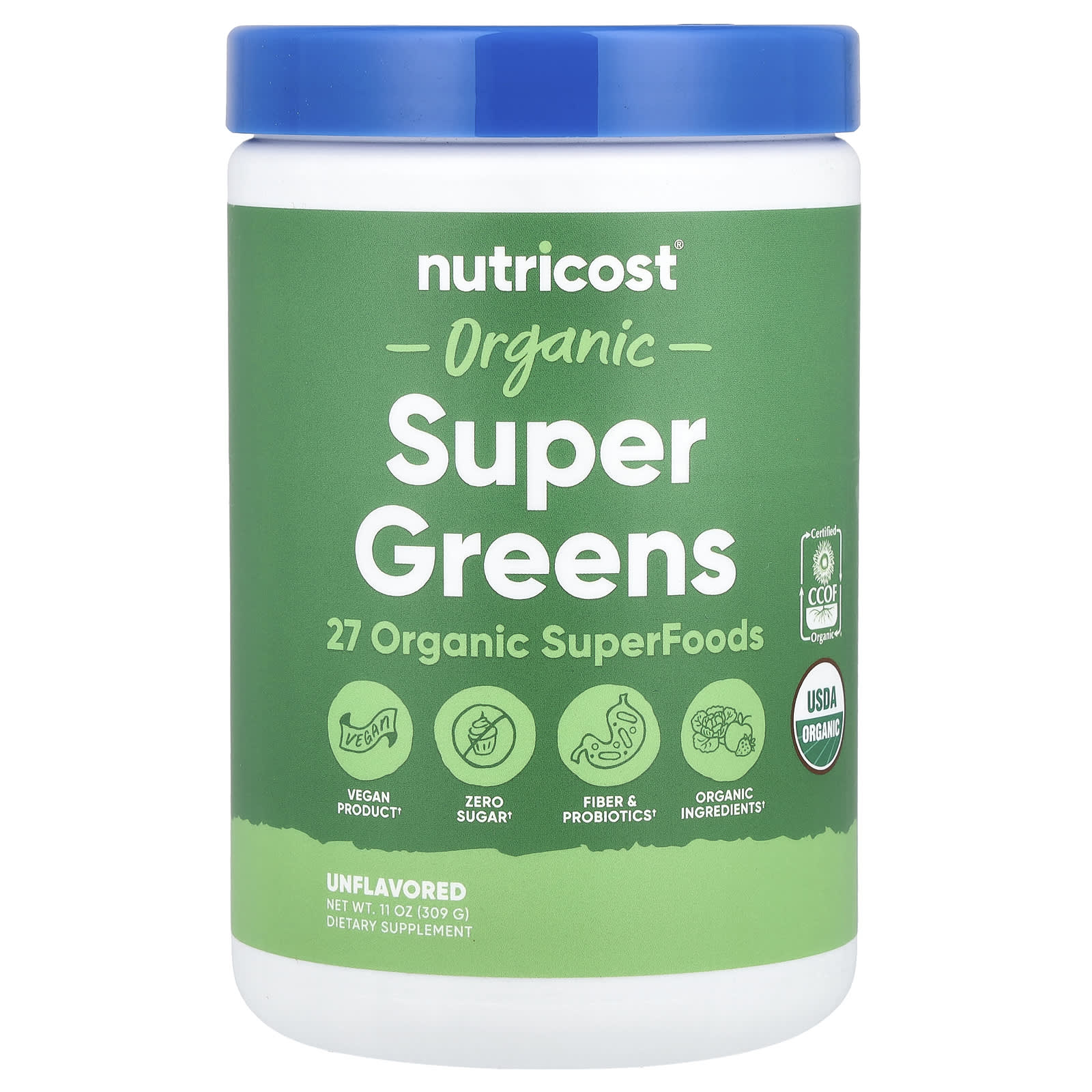 f0c003dbc8aa1d92 Nutricost, Organic Super Greens, Unflavored, 11 oz (309 g) - Image 1